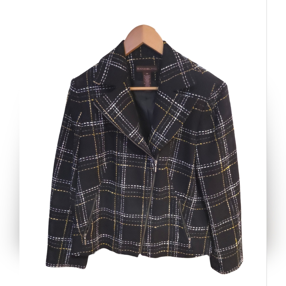 Bandolino - Cropped Tweed Moto Blazer w/Diagonal Zipper & Pockets Fun For Spring - Picture 2 of 8